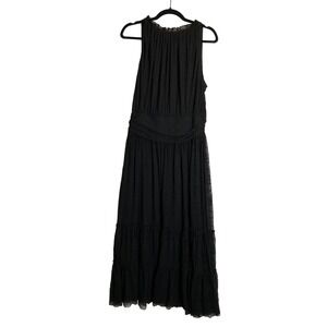 Max Studio London Tiered Maxi Dress Sleeveless Ruched Black Lace Cottagecore XL